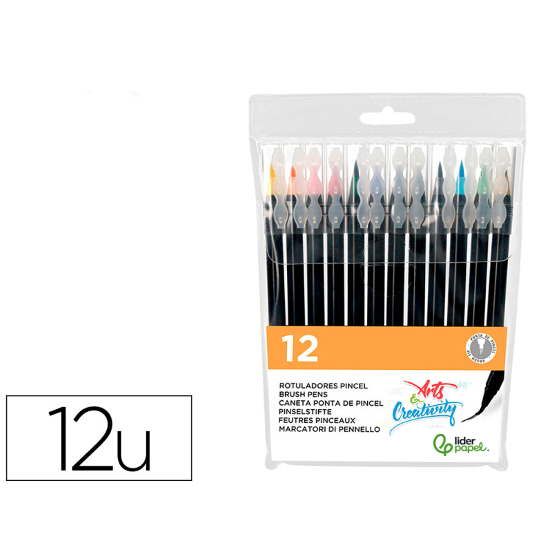 Rotulador liderpapel punta pincel extra suave bolsa de 12 unidades colores surtidos