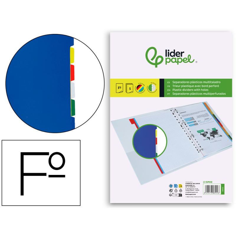 Separador liderpapel plastico juego de 6 separadores folio 16 taladros