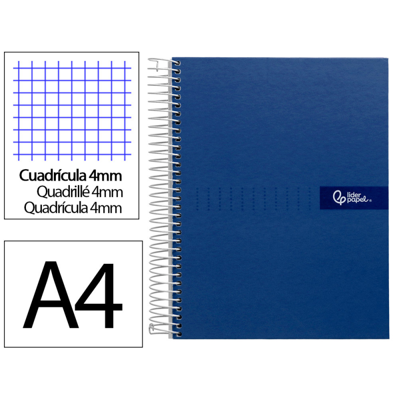 Cuaderno espiral liderpapel a4 crafty tapa forrada 80h 90gr cuadro 4mm con margen color azul marino