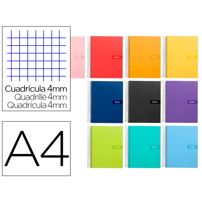 Cuaderno espiral liderpapel a4 crafty tapa forrada 80h 90gr cuadro 4mm con margen colores surtidos