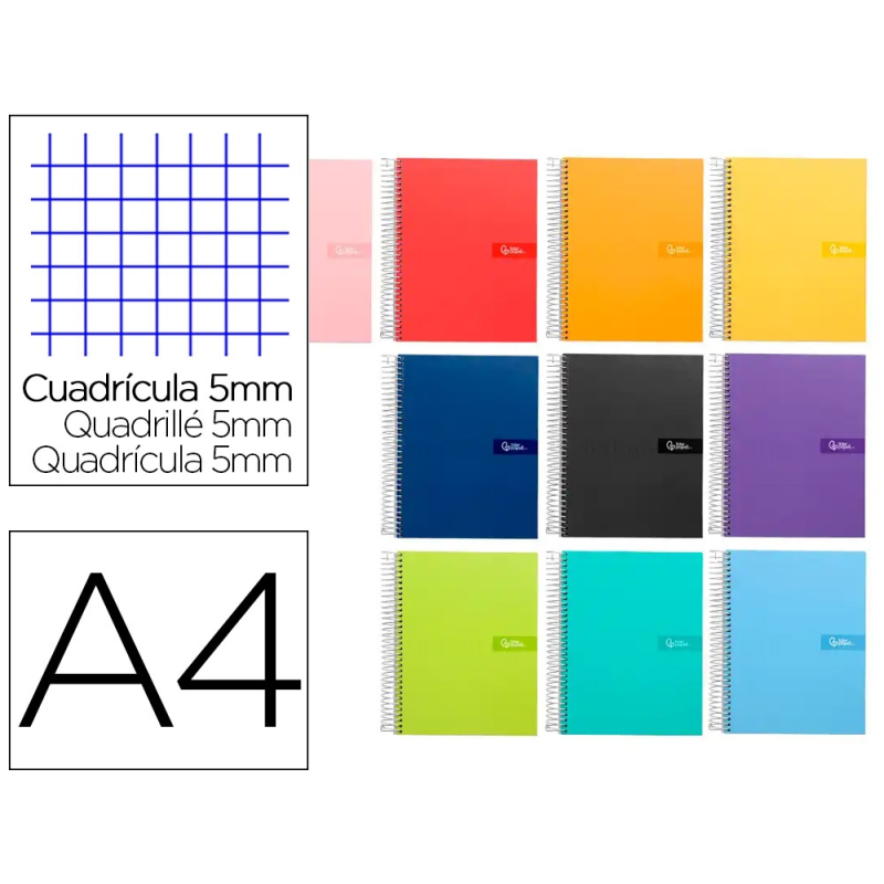Cuaderno espiral liderpapel a4 crafty tapa forrada 80h 90gr cuadro 5mm con margen colores surtidos