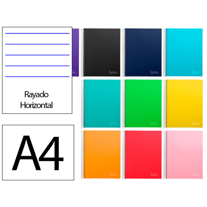 Cuaderno espiral liderpapel a4 micro jolly multidisciplina tapa forrada 140h 75gr 28h 5mm 112h hrtal.
