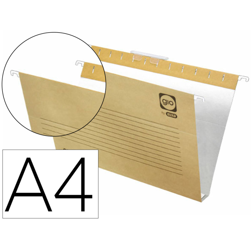 Carpeta colgante gio din a4 visor superior corto cristal kraft bicolor eco lomo 30 mm