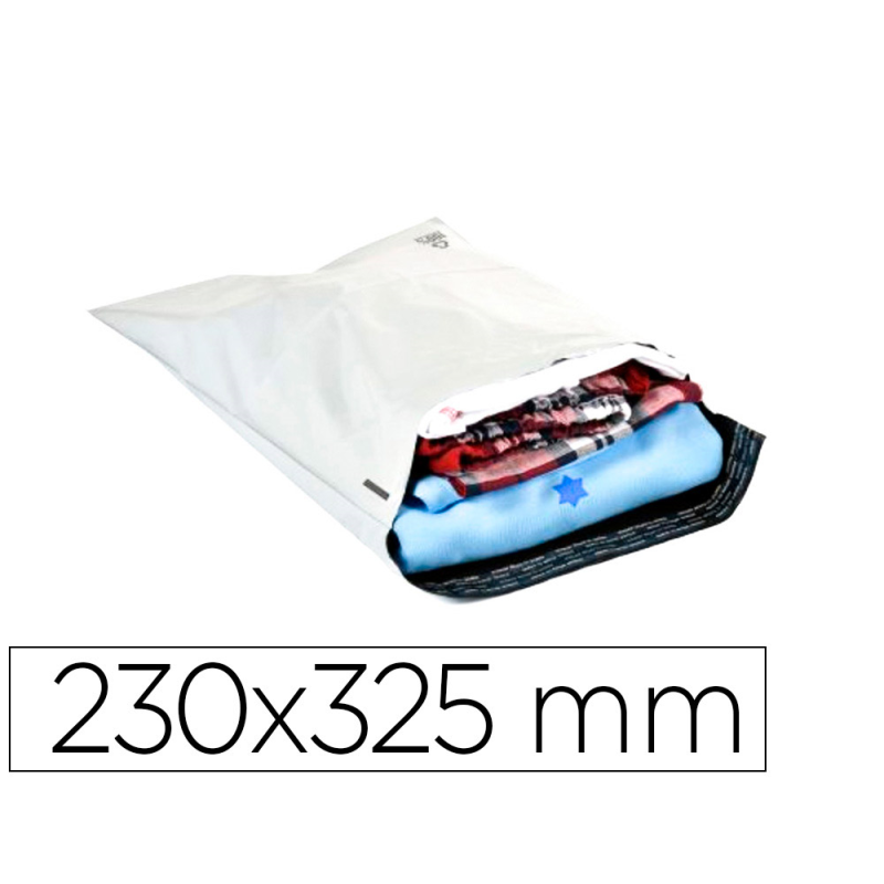 Sobre q-connect de plastico bolsa para envios 100% recicladas con autocierre color blanco 230x325 mm