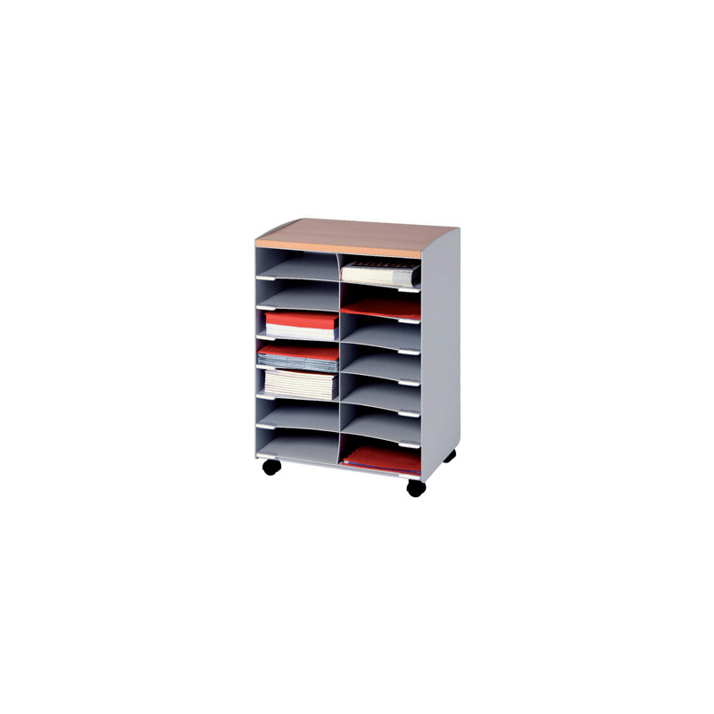 Modulo paperflow con 14 casillas y ruedas pivotantes color gris 720x514x330 mm