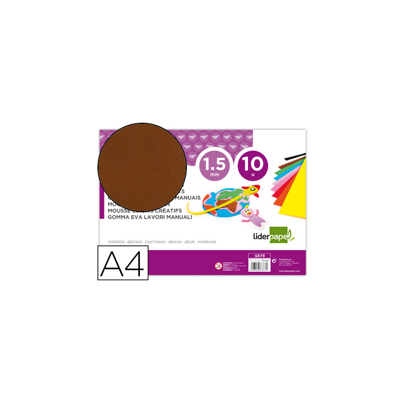 Goma eva liderpapel din a4 60g/m2 espesor 1,5mm marron paquete de 10 hojas