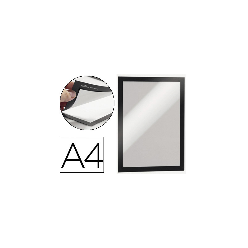Marco porta anuncios durable magnetico din a4 dorso adhesivo removible color negro pack de 2 unidades