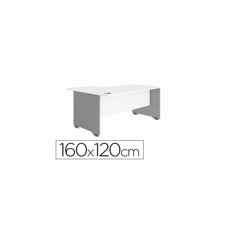 Mesa rocada serie work 160x110x76 cm izquierda acabado an04 gris/blanco