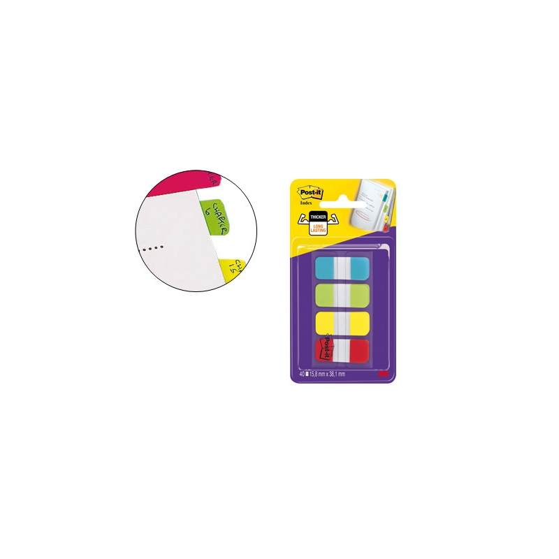 Banderitas separadoras rigidas dispensador 4 colores amarillo azul lima y rojo post-it index 676-alyr-eu