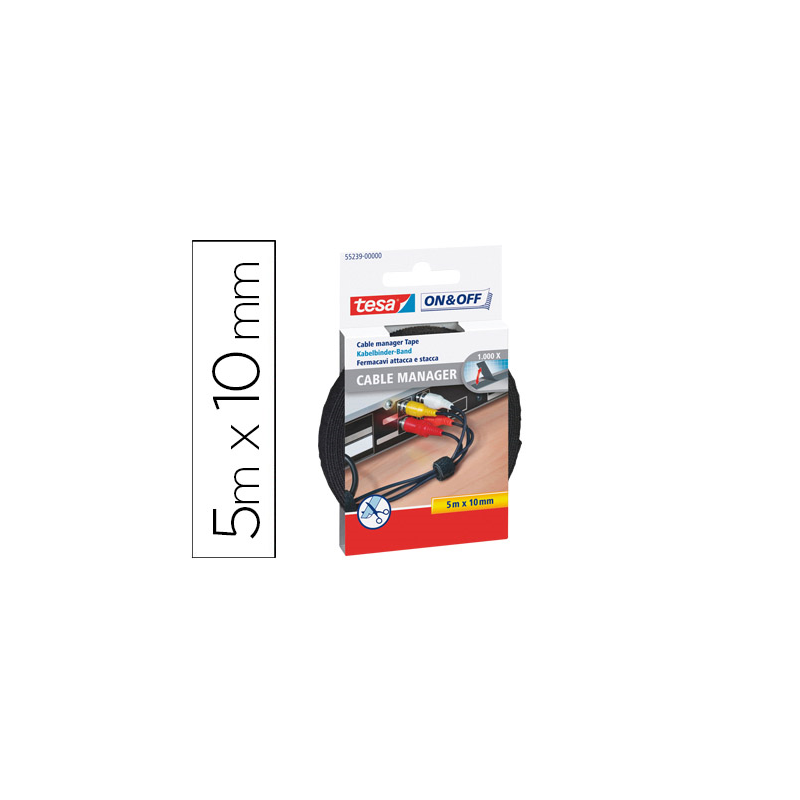 Velcro adhesivo tesa para agrupar cables 5 m x 10 mm color negro