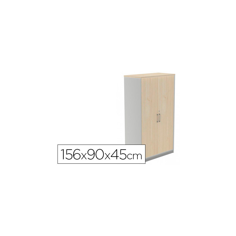 Armario rocada con tres estantes y dos puertas enteras serie store 156x90x45 cm acabado an01 gris/haya