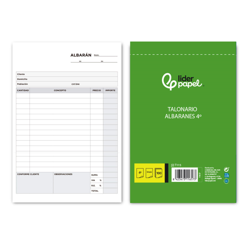 Talonario liderpapel albaran cuarto original t115