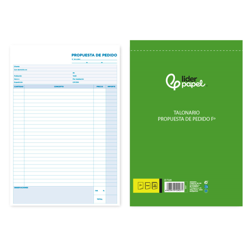 Talonario liderpapel pedidos folio original y copia t225
