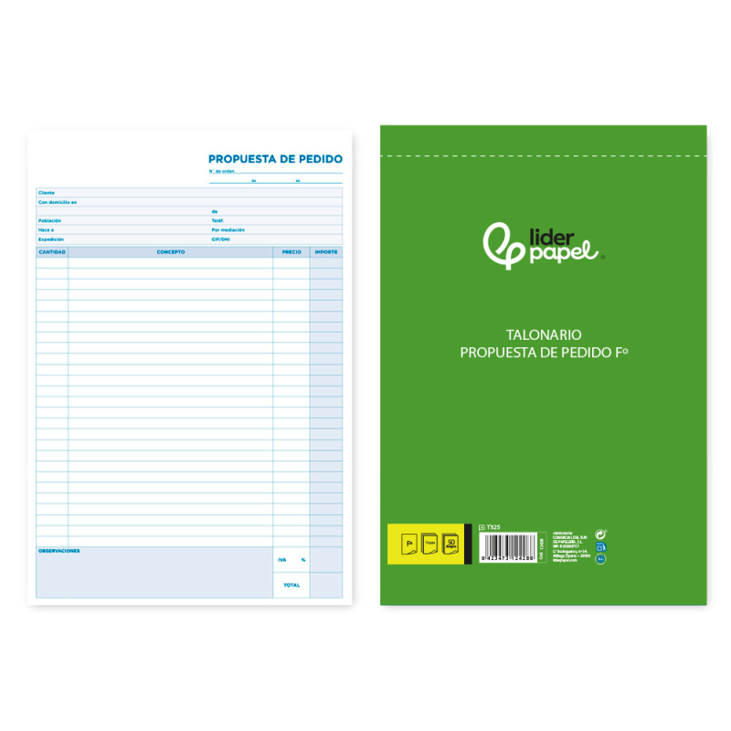 Talonario liderpapel pedidos folio original y 2 copias t325