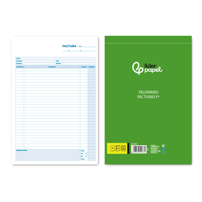 Talonario liderpapel facturas folio original y copia t223 con i.v.a.