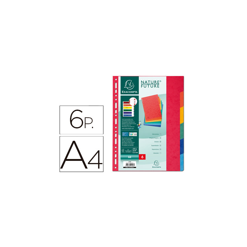 Separador exacompta cartulina simil prespan juego de 6 separadores din a4 multitaladro colores vivos