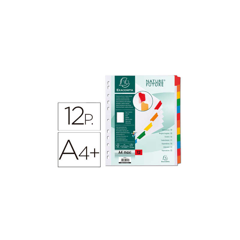 Separador exacompta cartulina juego de 12 separadores din a4+ multitaladro color blanco