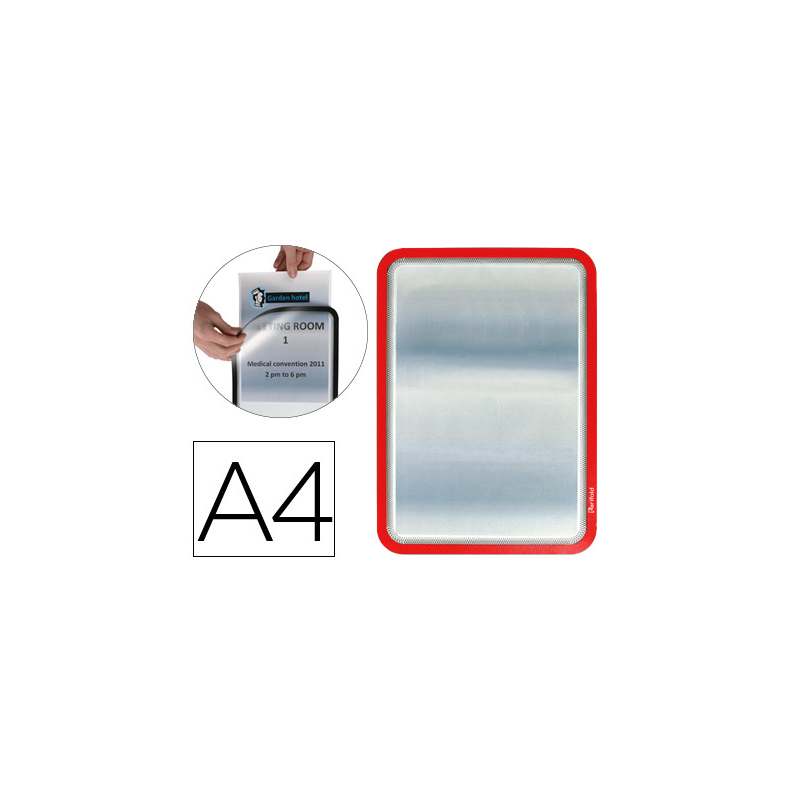 Marco porta anuncios djois magneto din a4 dorso adhesivo removible color rojo pack de 2 unidades