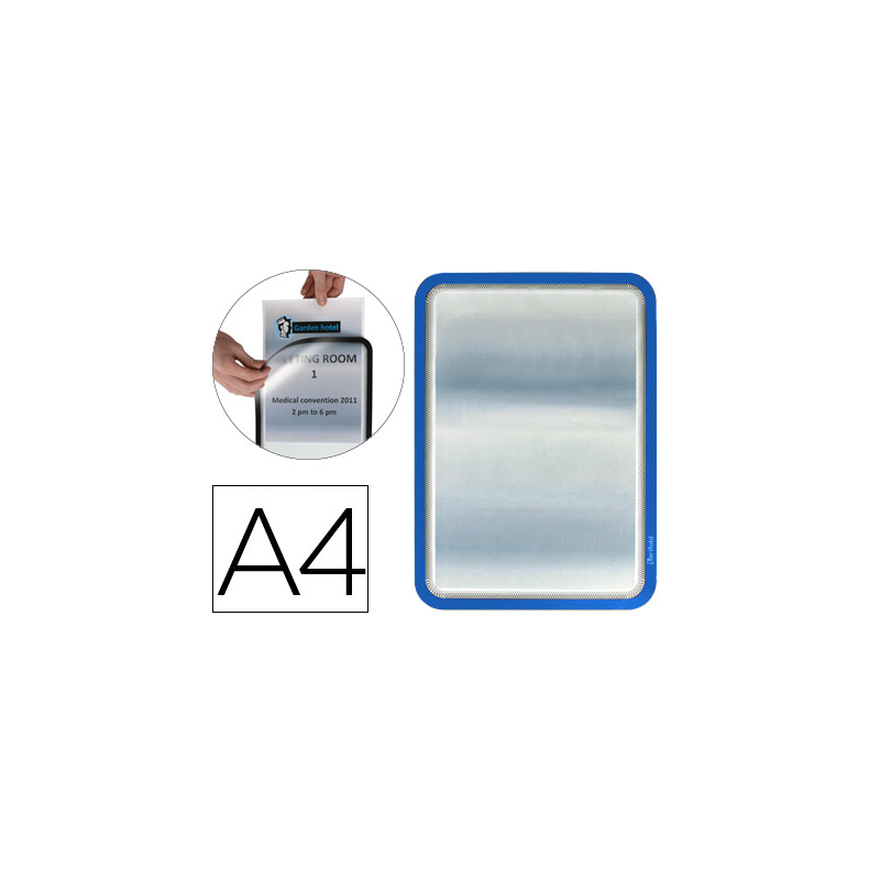 Marco porta anuncios djois magneto din a4 dorso adhesivo removible color azul pack de 2 unidades