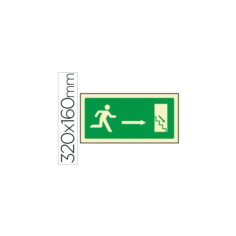Pictograma syssa señal de salida emergencia derecha bajando en pvc fotoluminiscente 320x160 mm