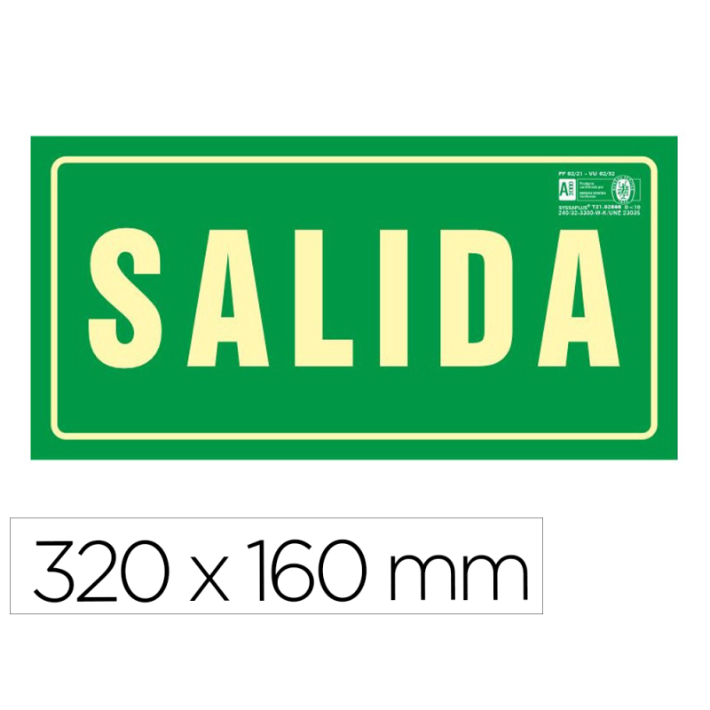 Pictograma syssa señal de salida en pvc fotoluminiscente 320x160 mm