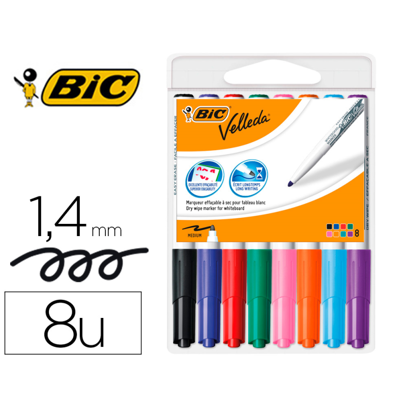 Rotulador bic velleda para pizarra punta redonda 1,9 mm bolsa de 8 unidades colores surtidos
