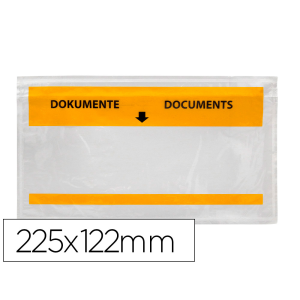 Sobre autoadhesivo q-connect portadocumentos multilingue 225x122 mm ventana totalmente transparente paquete de 1000