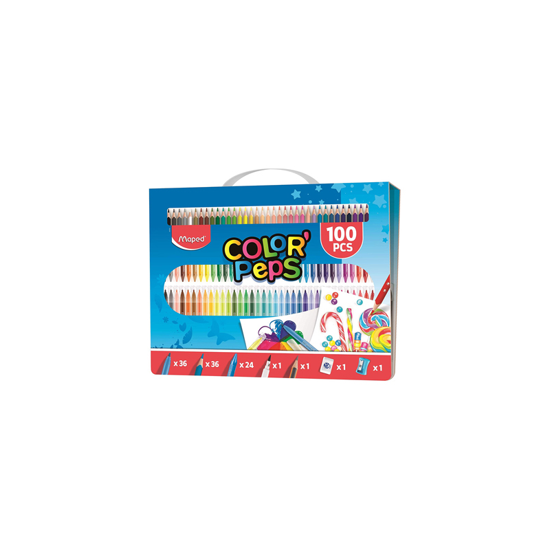 Estuche pintura maped color peps kit 100 piezas surtidas