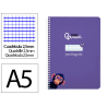 Cuaderno espiral liderpapel a5 pautaguia tapa blanda 40h 75gr cuadro pautado 2,5mm color lila