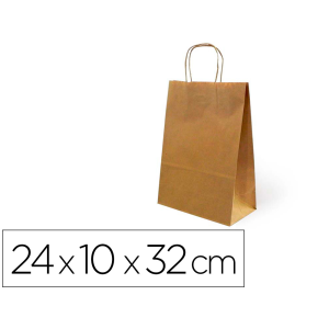 Bolsa kraft basika natural reciclado 90 gr asa retorcida tamaño /'s/' 240x100x320 mm