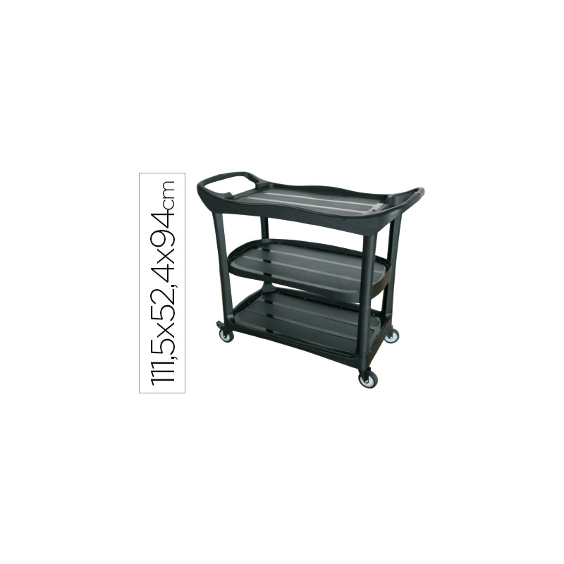 Carro de servicio multifuncional q-connect 3 estantes plastico 1115x524x940 mm