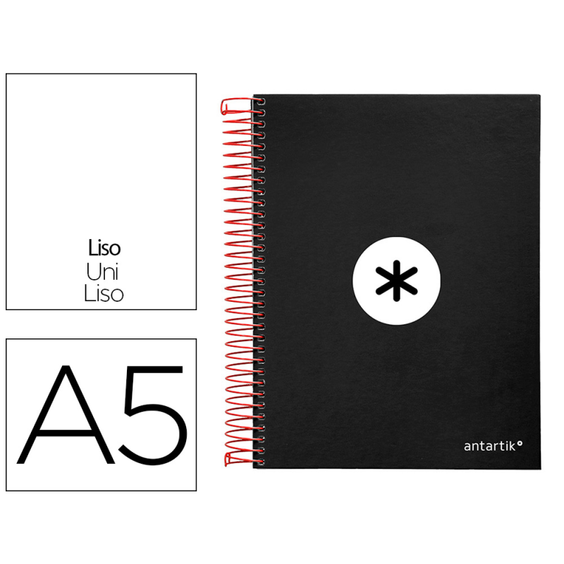 Cuaderno espiral a5 micro antartik tapa forrada 120h 90g liso con bandas 6 taladros color negro