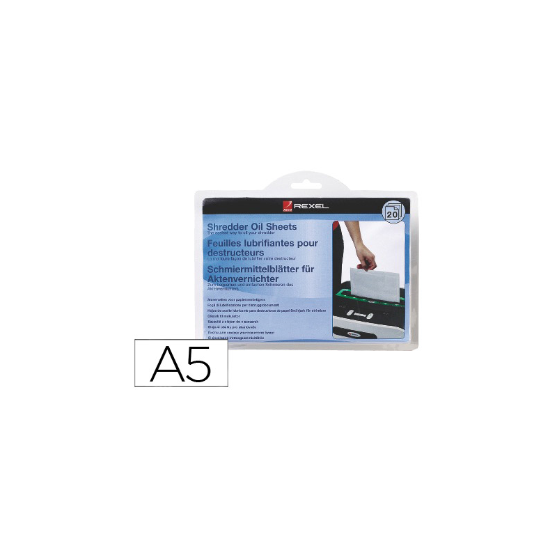 Hojas lubricantes rexel para destructora paquete de 20 hojas tamaño din a5