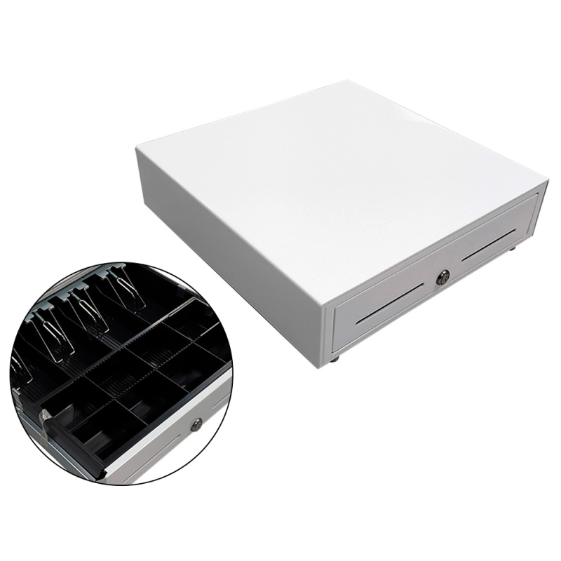 Cajon portamonedas 8 monederos 4 billeteros con llave electrico blanco 410x415x110mm