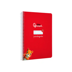 Cuaderno espiral liderpapel a5 pautaguia tapa dura 80h 90gr cuadro pautado 3mm color rojo