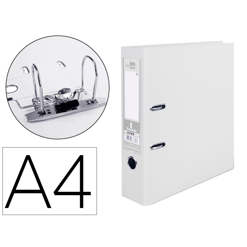 Archivador de palanca liderpapel a4 documenta forrado pvc con rado lomo 75mmblanco compresor metalico