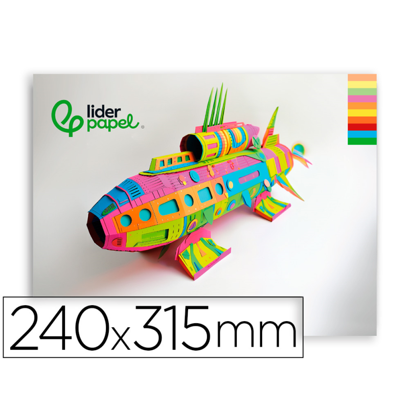 Bloc trabajos manuales liderpapel cartulina 240x315mm 10 hojas 5 colores neon + 5 colores intensos