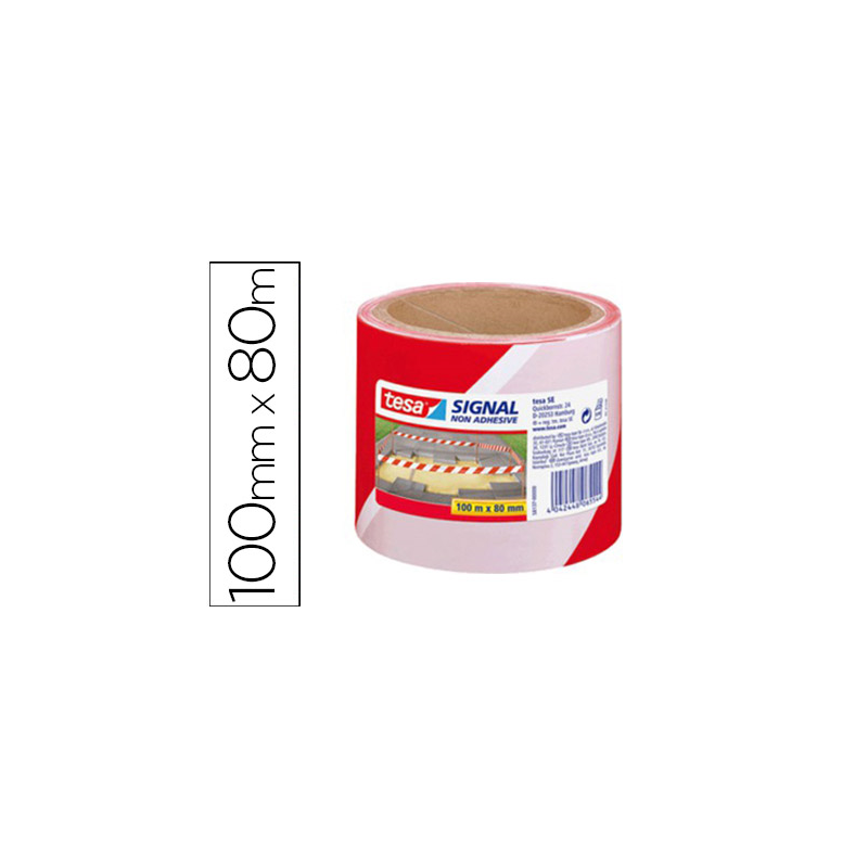 Cinta de señalizacion tesa rojo y blanco 100mt x 80 mm