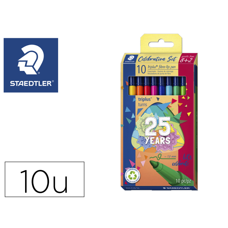 Rotulador staedtler triplus happy estuche de 10 unidades colores surtidos
