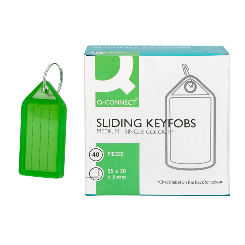 Llavero portaetiquetas q-connect premium color verde caja de 40 unidades