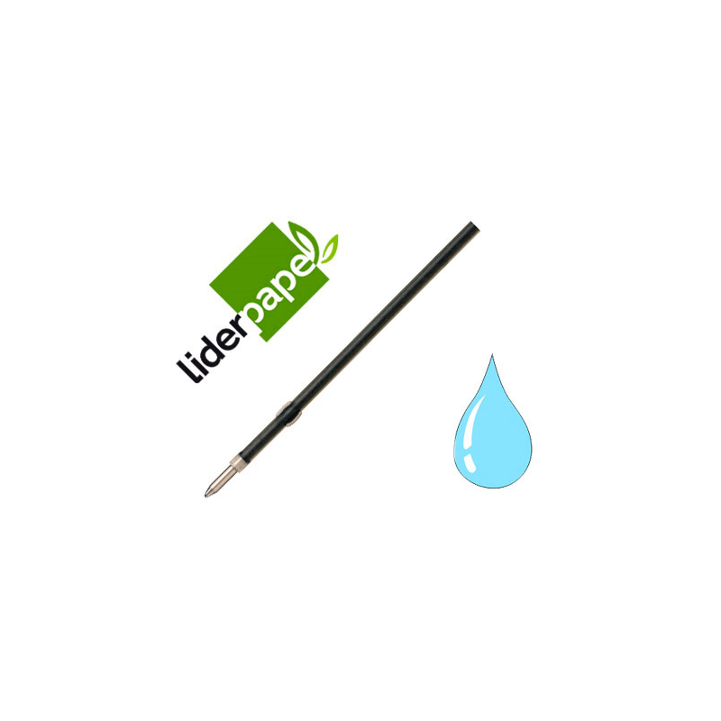 Recambio boligrafo liderpapel gummy touch retractil 1,0 mm tinta celeste bolsa de 10 unidades