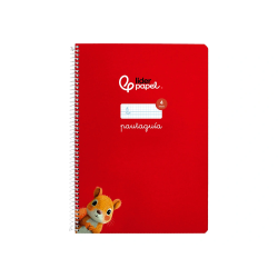 Cuaderno espiral liderpapel a4 pautaguia tapa dura 80h 90gr cuadro pautado 4mm color rojo