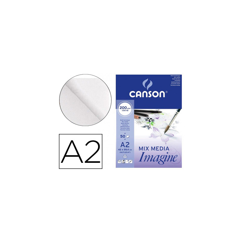 Bloc dibujo multitecnicas canson imagine din a2 encolado liso 42x59,4 cm 50 hojas 200 gr/m2