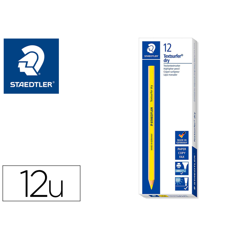 Lapices fluorescente staedtler textsurfer dry triangular amarillo caja de 12 unidades