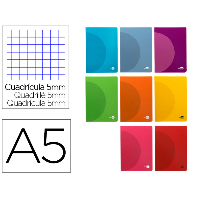 Libreta liderpapel 360 tapa de plastico a5 48 hojas 90gr 5mm con doble margen colores surtidos