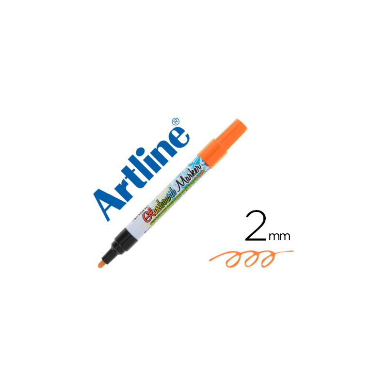 Rotulador artline glass marker especial cristal borrable en seco o humedo color naranja fluor