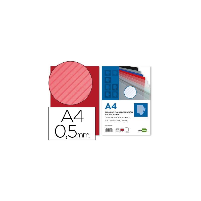 Tapa encuadernacion liderpapel polipropileno rayado a4 0.5mm rojo paquete de 100 unidades