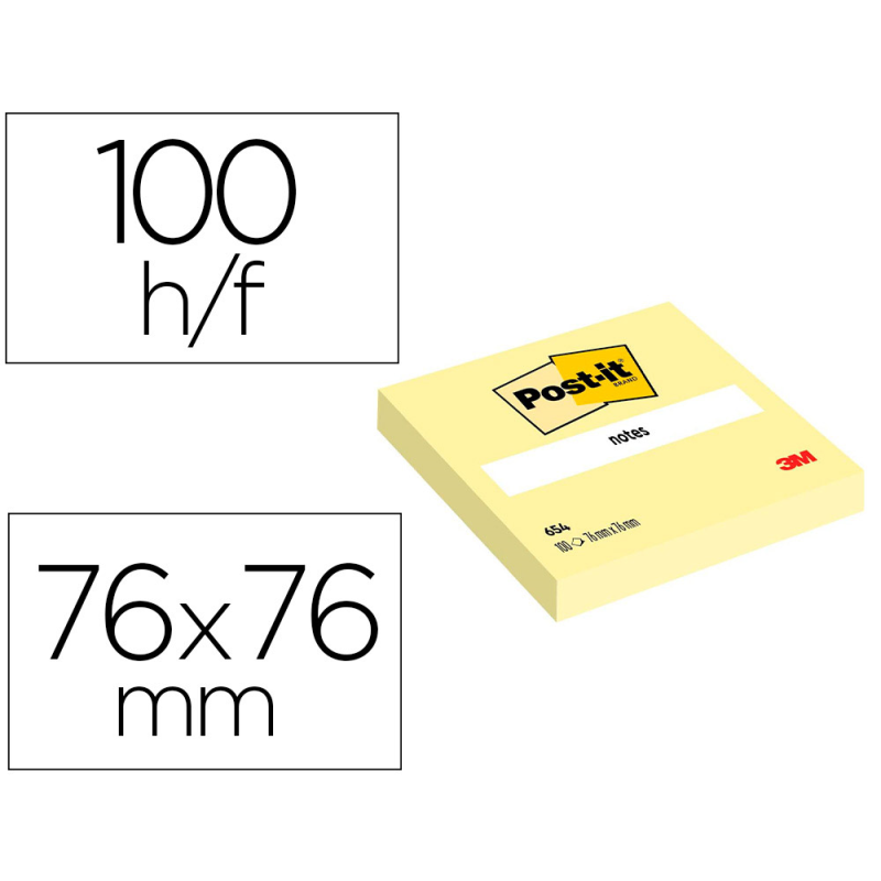 Bloc de notas adhesivas quita y pon post-it 76x76 mm 100 hojas amarillo canario retractilado individualmente