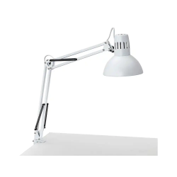Lampara de escritorio maul metal 57w doble brazo cabezal orientable pinza blanca