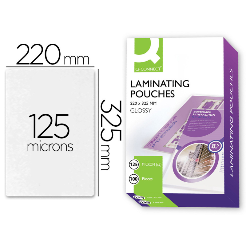 Bolsa de plastificar q-connect 325 x 220 mm 125 mc folio caja de 100 unidades
